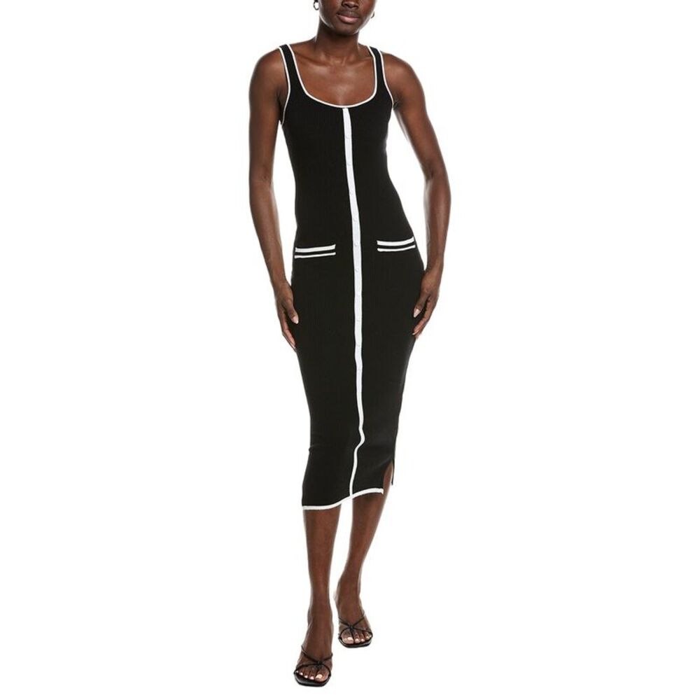 Marion Womens  Contrast Piping Ribbed Pocket Dress, Black